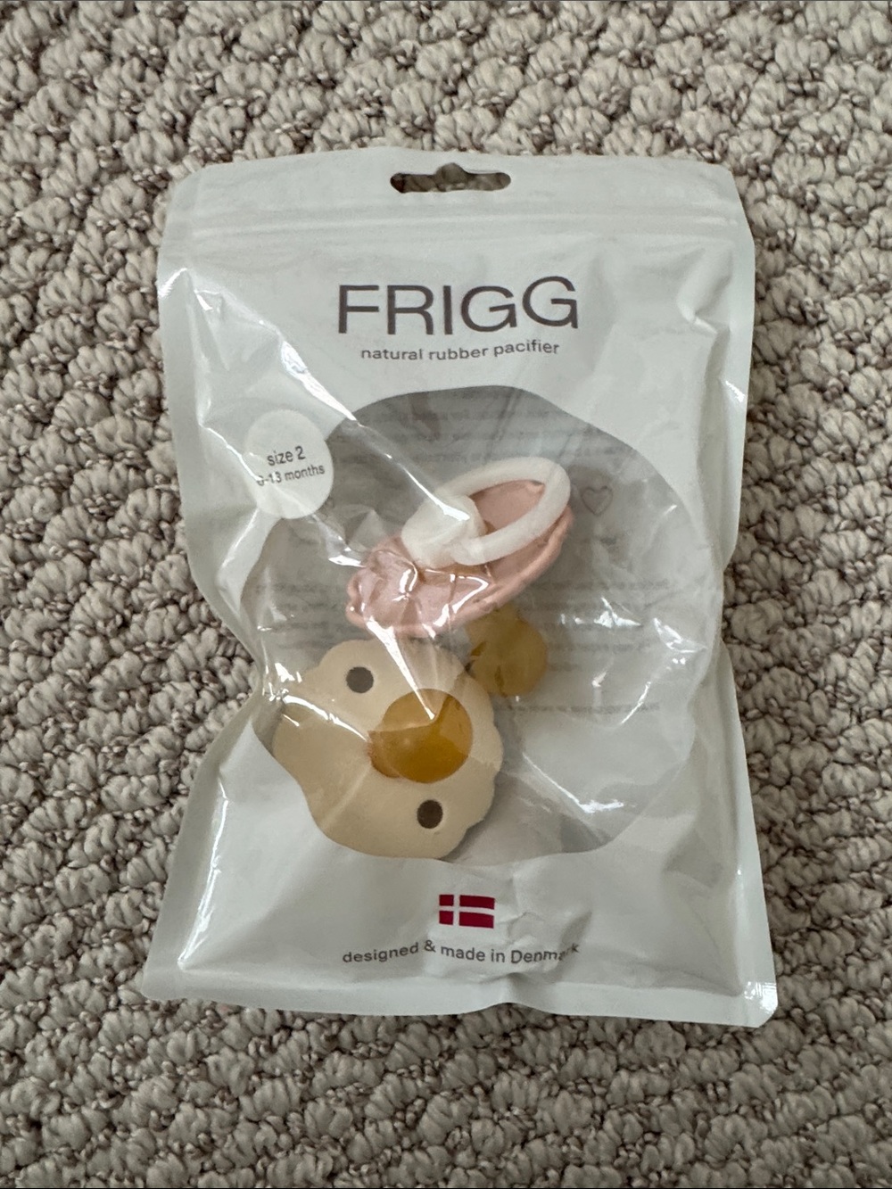 NWT Frigg Natural Rubber Pacifiers in Cream and Blush - Size 2 (6-18 months)